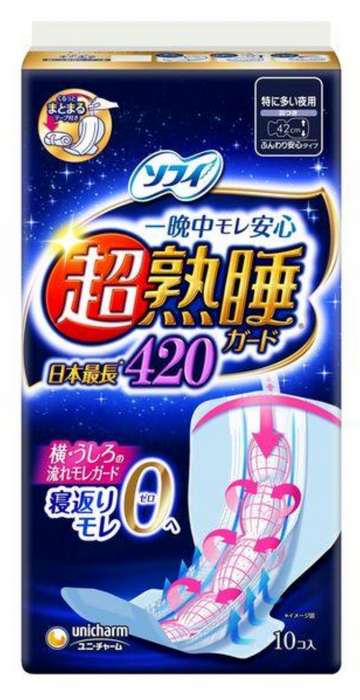 Unicharm Sophie Super Sound Sleep Guard 420 Japan Wings 10 Sanitary Napkins