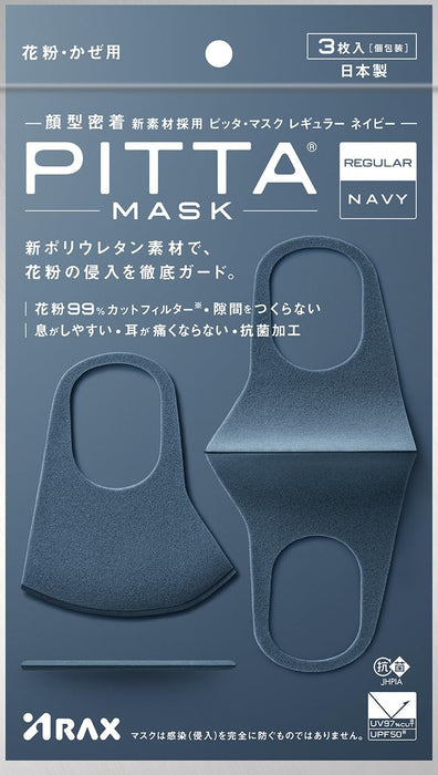 Look Arax Pitta Mask Navy Regular Size - 3 Pack Breathable Face Masks