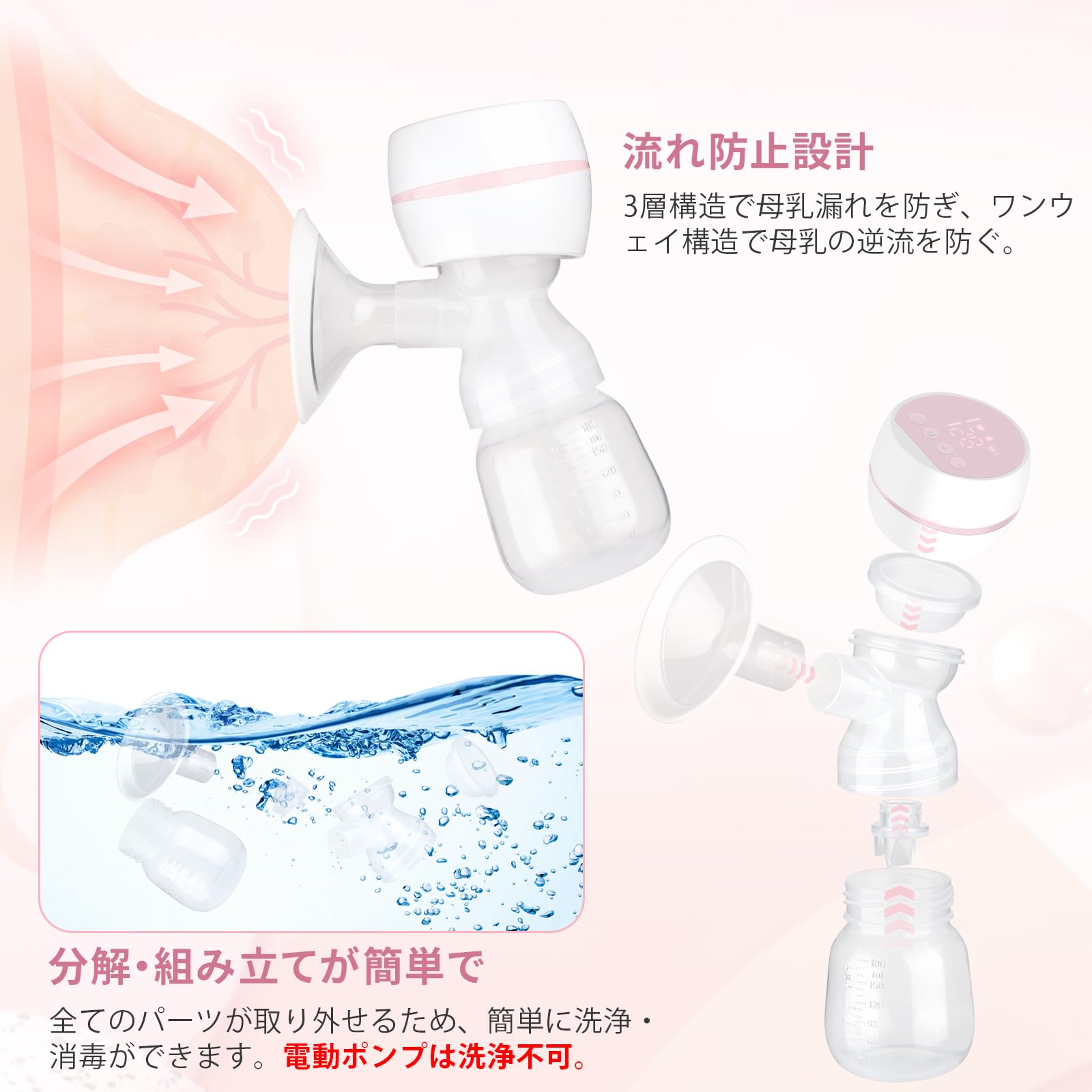 Browell Electric Breast Pump USB Rechargeable 180ml LED 9 Levels 3 Modes