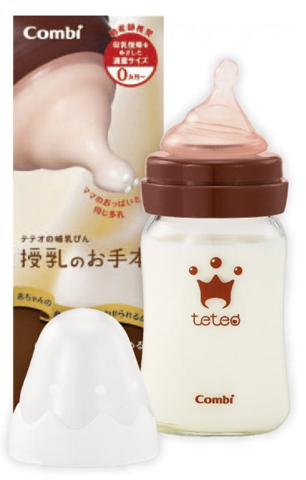 Combi Teteo Glass Baby Bottle 160ml - Breastfeeding Shaped Design