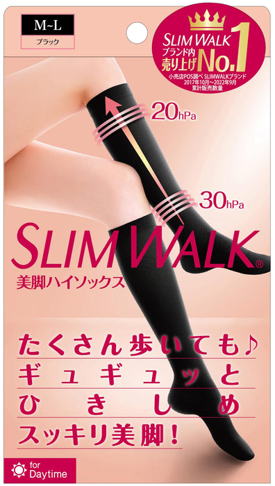 Slim Walk 壓力襪 黑色高筒襪，附足弓支撐 - 美腿 ML