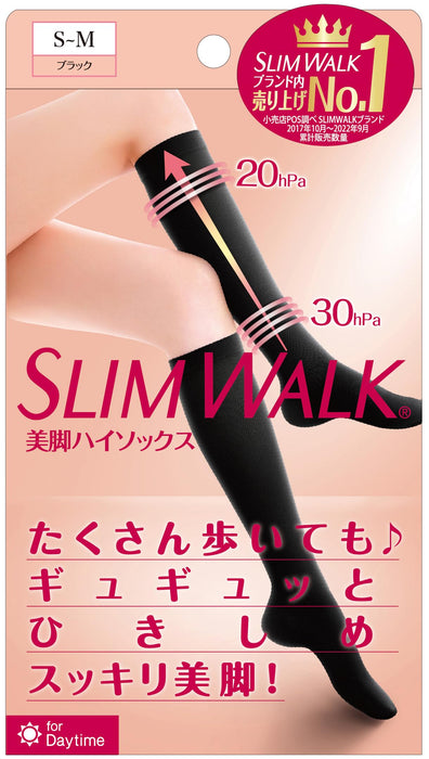 Slim Walk 压缩袜 黑色高筒袜，适合美腿，带小腿足弓支撑