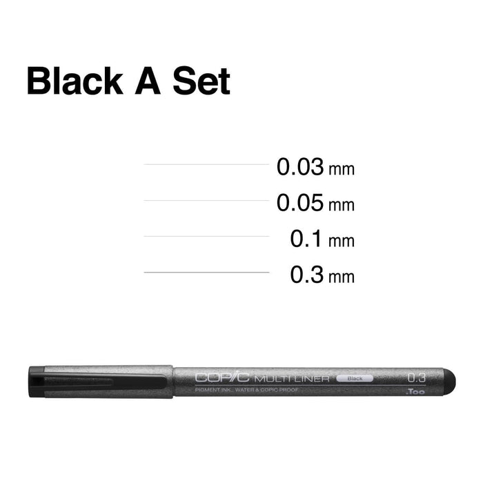 Copic Multiliner Black Marker Set - 4 Precision Drawing Pens