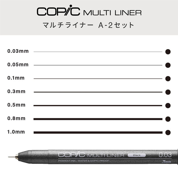 Copic Multiliner Marker Set Black 7 Pens for Professional Illustration