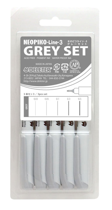 Deleter Neo Pico Line-3 Gray 5-Piece Set for Precision Drawing