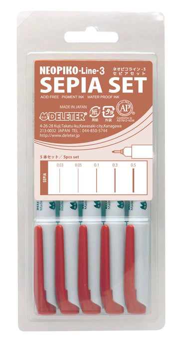 Deleter Neo Pico Line-3 Sepia 5-Piece Set for Precision Inking
