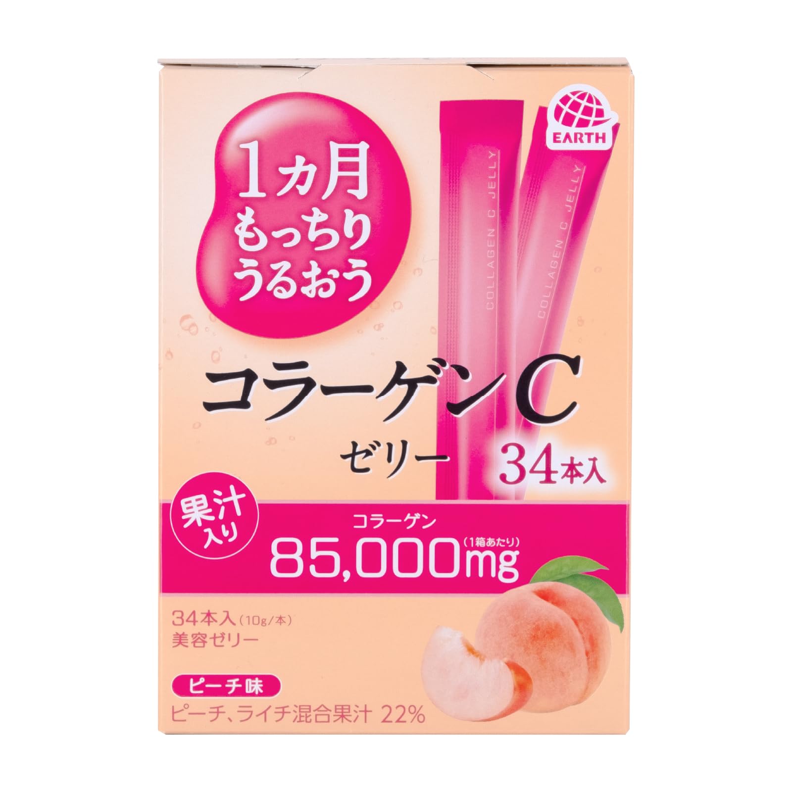 Earth Chemical 1-Month Moisturizing Collagen C Peach Jelly 10g x 34 Packs