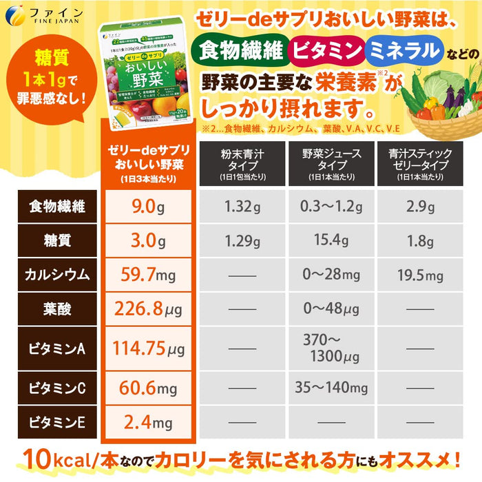 Fine Japan Orange Vegetable Jelly Snack 20 Packets - Delicious & Nutritious