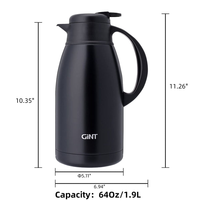 Thermos 65Oz Gint Thermal Carafe: Black Stainless Steel Double Wall Insulated Vacuum