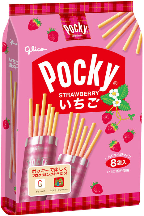 Pocky Strawberry Chocolate Biscuit Sticks by Glico - 8 Count Pack