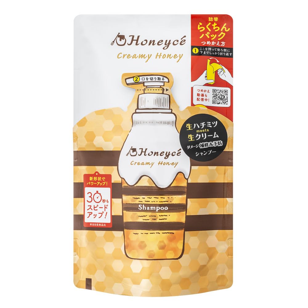 Honeyche Creamy Honey Shampoo Refill 400Ml Silicone-Free Made in Japan