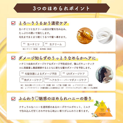 Honeyche Creamy Honey Treatment 470ml - Damage Repair & UV Care - Made in Japan