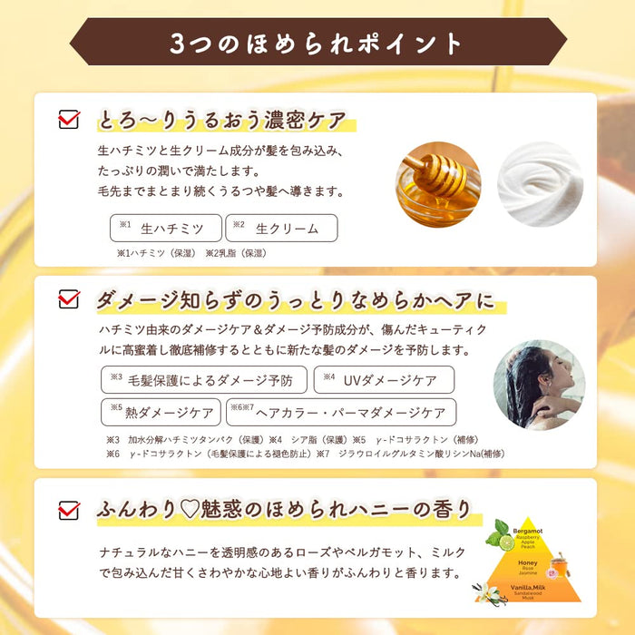 Honeyche Creamy Honey Treatment 470ml - Damage Repair & UV Care - Made in Japan
