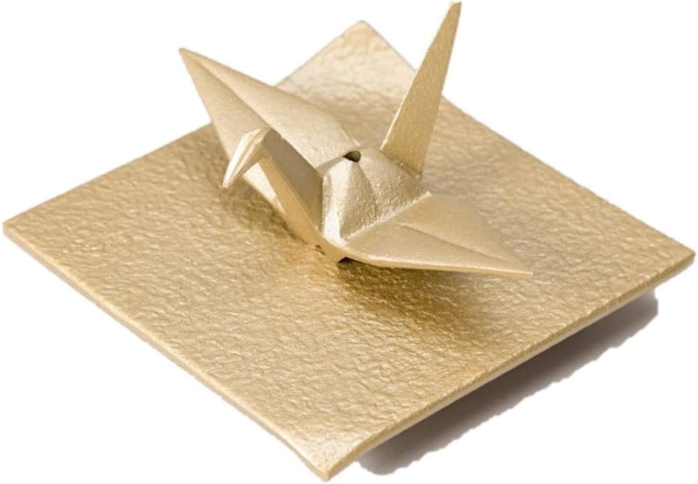 Leave It Alone Iwachu Cast Iron Origami Crane Gold Incense Holder