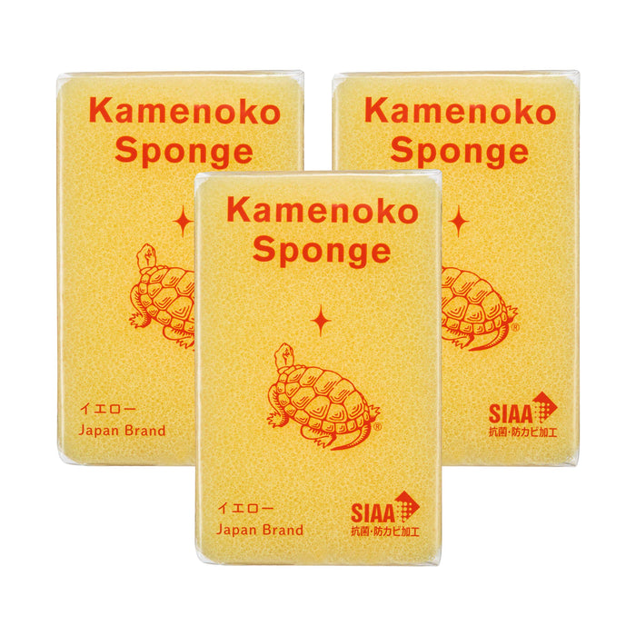 Kamenoko Tawashi 廚房海綿黃 3 件裝耐用清潔海綿