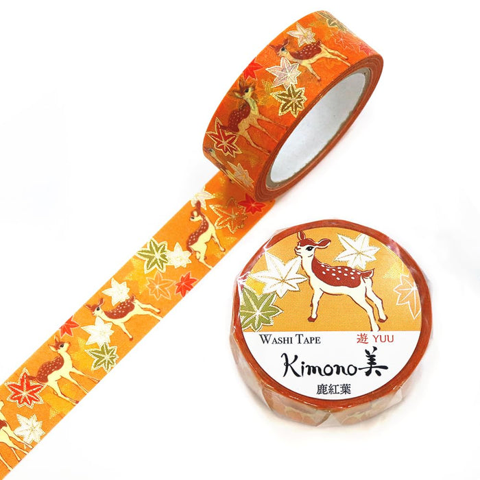 A Shirt Kamiiso Kimono Deer Maple Leaf Pattern Washi Masking Tape