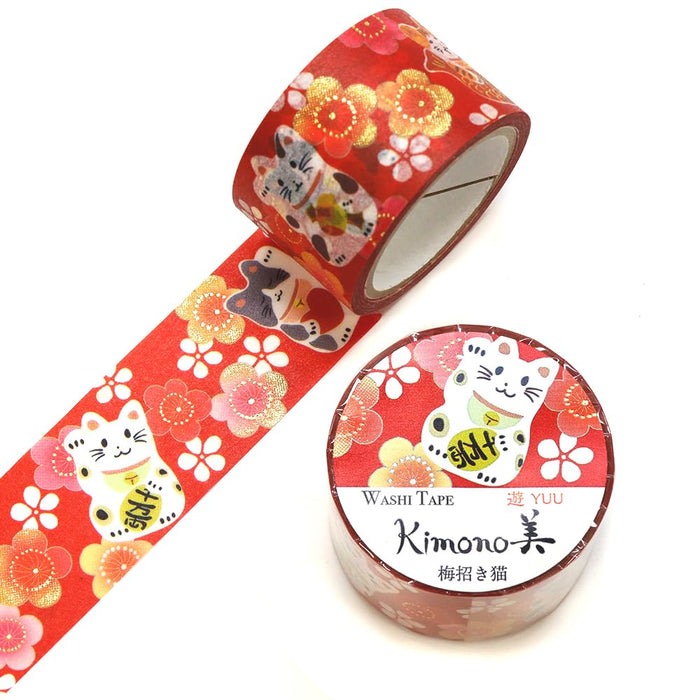 A Shirt Kamiiso Kimono Plum Cat Pattern Washi Tape Masking Tape