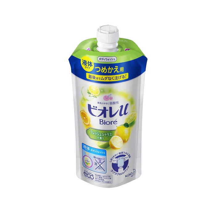 Kao Biore U Fresh Citrus Scent Refill 340Ml Bath and Body Cleanser