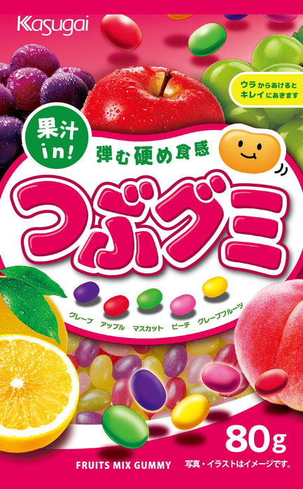 Kasugai Tsubu Gummy Mixed Fruit Gummies 80G Pack of 3