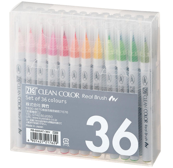 Kuretake Zig Clean Color Real Brush Marker Set 36 Colors Rb-6000At 36V