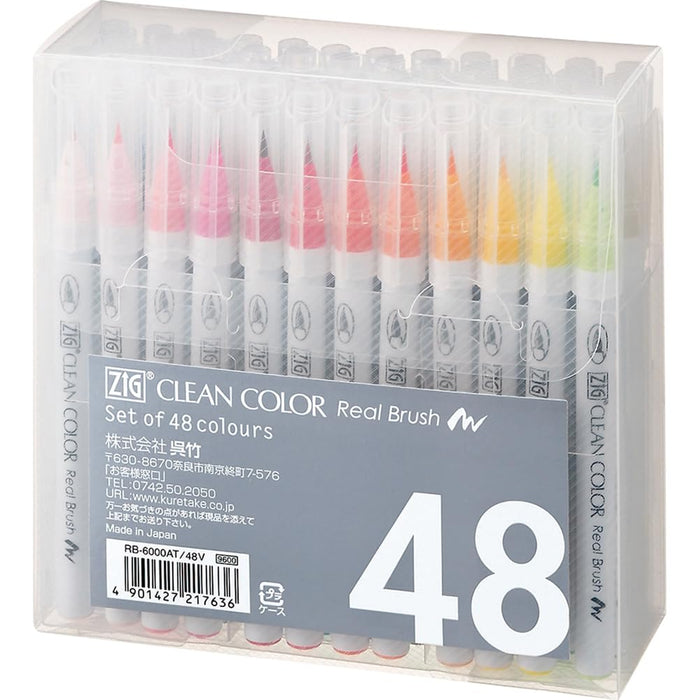 Kuretake Zig Clean Color Real Brush Markers Set 48 Colors RB-6000AT/48V