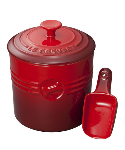 Le Creuset Cherry Red Pet Food Container with Scoop for Dogs and Cats