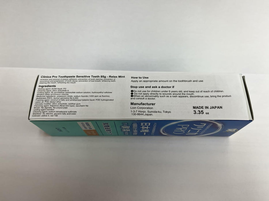 Lion Clinica Pro Sensitive Toothpaste Relax Mint 95G - Gentle Dental Care