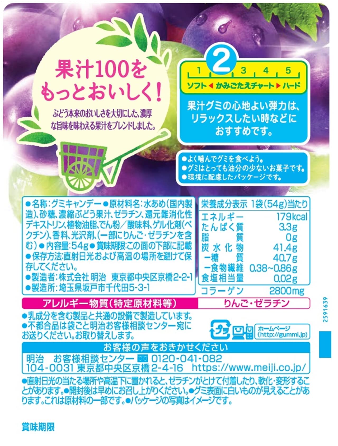 Meiji Grape Fruit Gummy Candies 54g Delicious Gummies