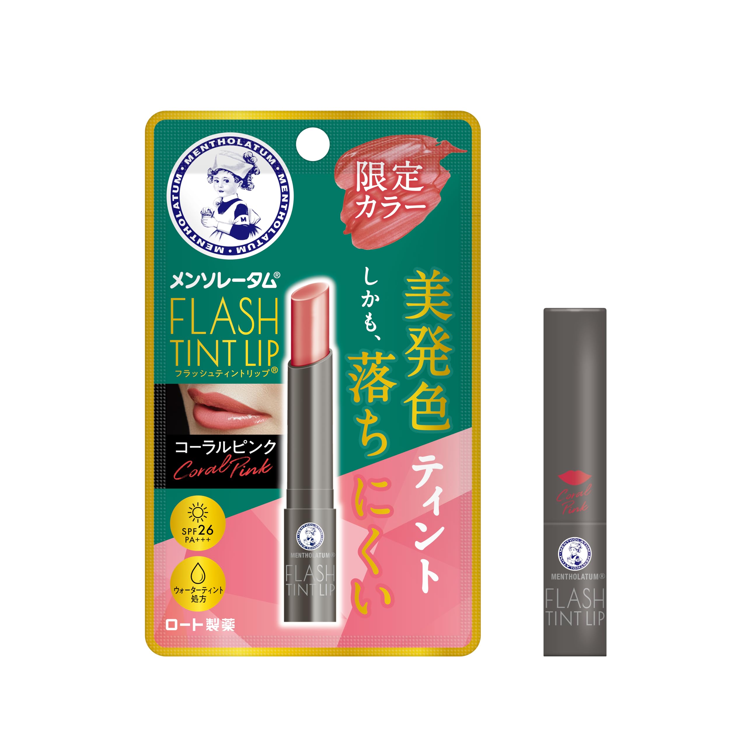 Mentholatum Lip Flash Tint Coral Pink 2G with SPF26 High Moisture & UV Protection