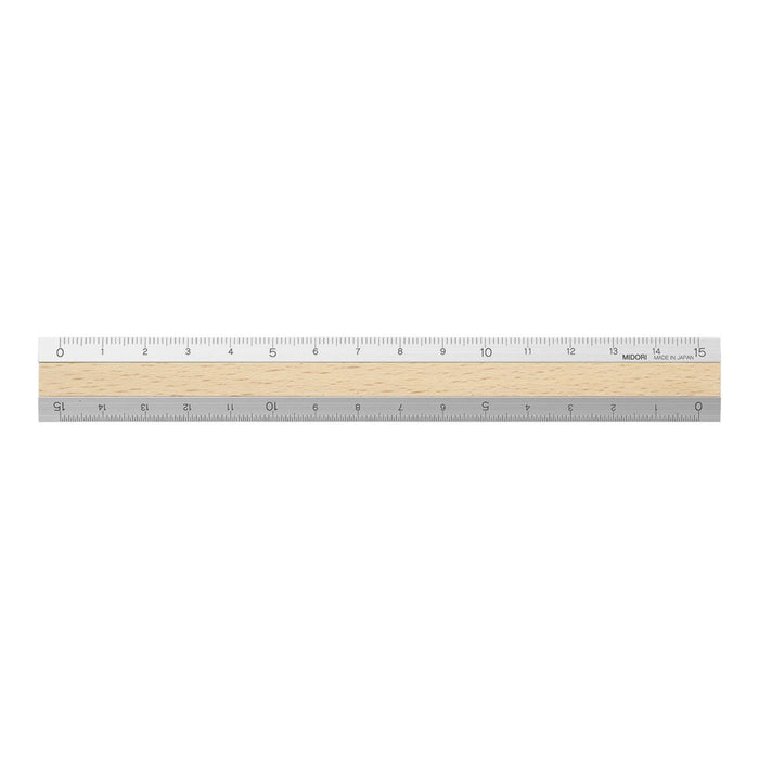 Designphil Midori 15cm Metal Wood Metric Ruler - Durable Precision Tool