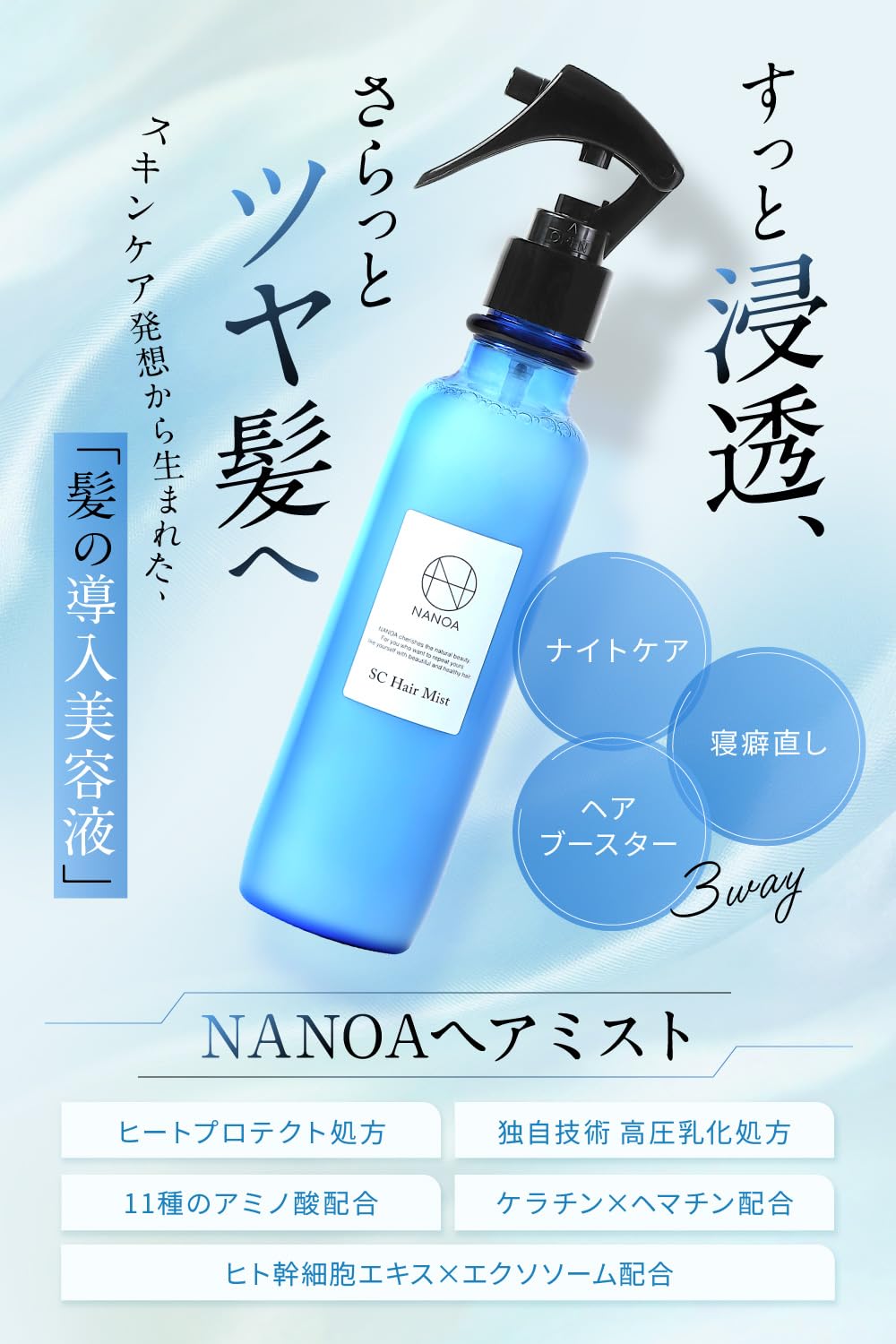 Nanoa Hair Mist 200ml - Fix Bedhead with Keratin Stem Cell Formula