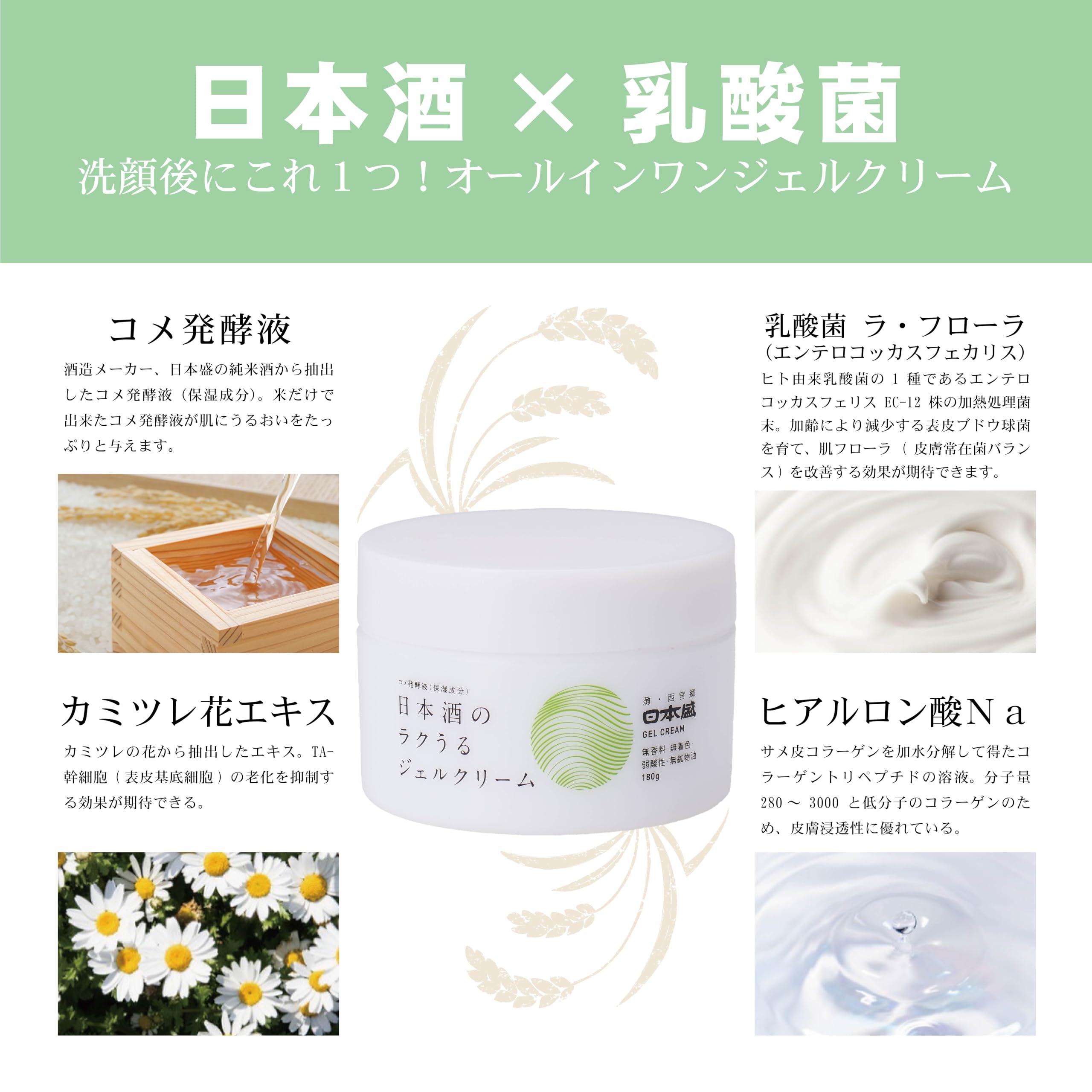 Nihonsakari Japanese Sake Moisturizing Gel Cream 180g Hydrating Skincare