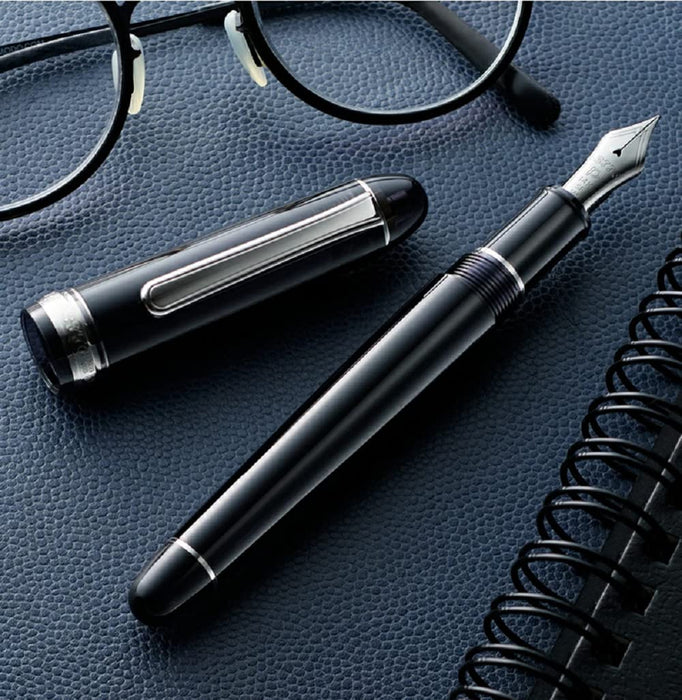 Platinum Pen #3776 Century Fine Point Fountain Pen Rhodium Finish with Black Diamond Love Kanji