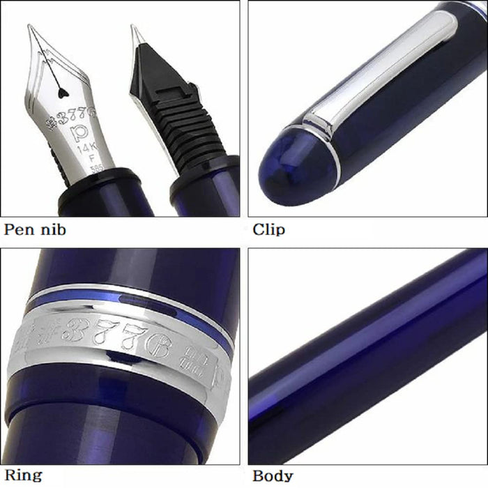 Platinum Pen 3776 Century Medium Point Rhodium Finish Chartres Blue Fountain Pen with Love Kanji Sticker