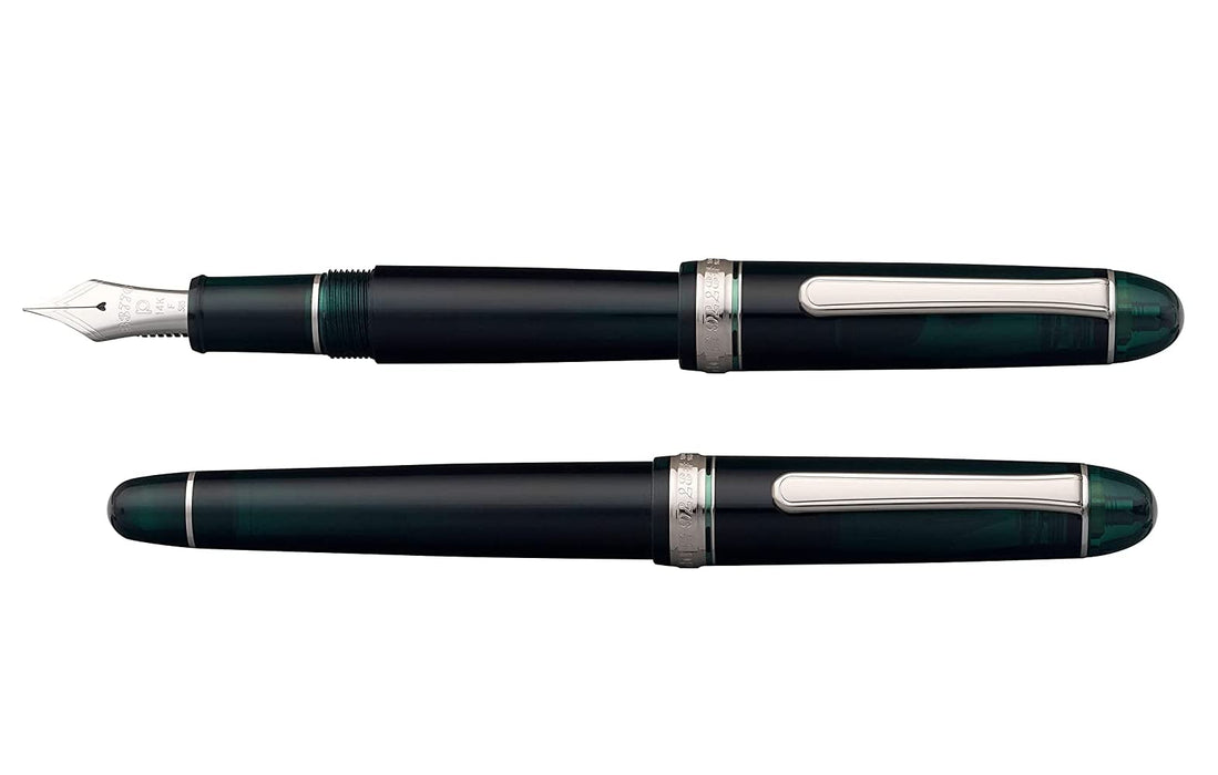 Platinum Pen #3776 Century Fine Point Fountain Pen Rhodium Finish Laurel Green - Love Kanji Sticker Included