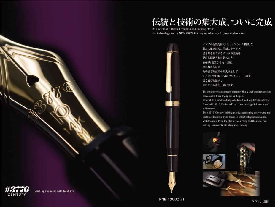 Platinum Fountain Pen #3776 Fine Point Cencherry Black