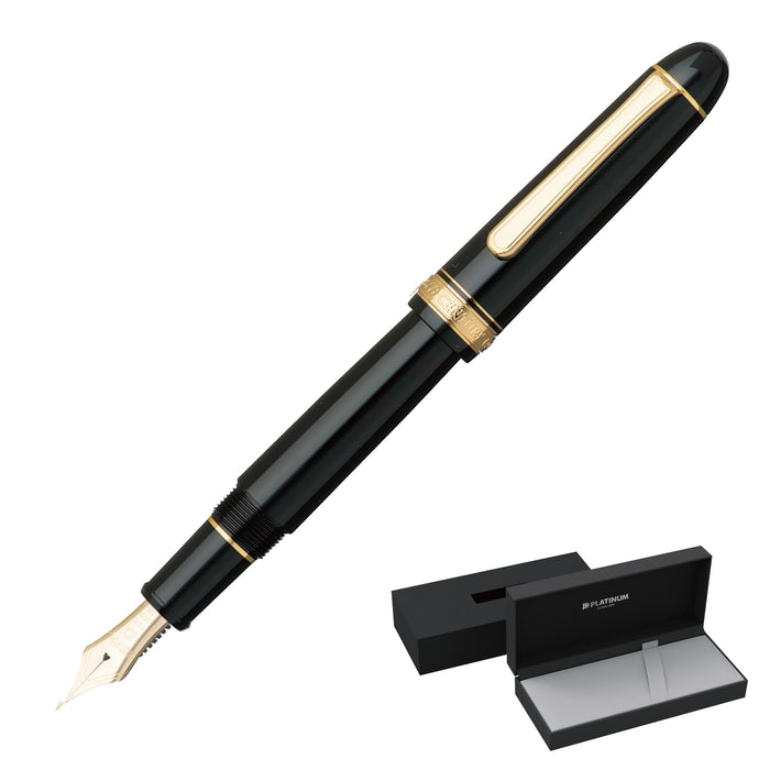 Platinum Fountain Pen #3776 Century Medium Point Black in Black - PNB-15000#1-3