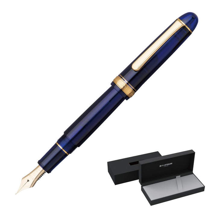 Platinum Fountain Pen #3776 Century Extra Thick Chartres Blue Size: 139.5X15.4mm Weight: 20.5G