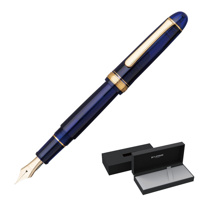白金品牌 #3776 世紀沙特爾藍色鋼筆，超細筆尖