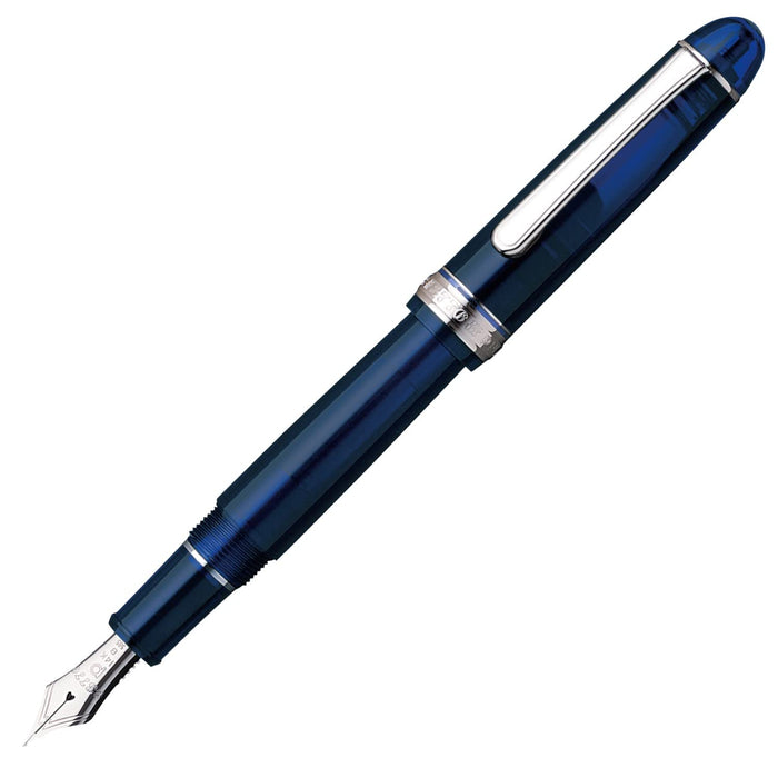 鉑金 3776 世紀沙特爾藍色鋼筆，B 粗體筆尖，鍍銠飾面