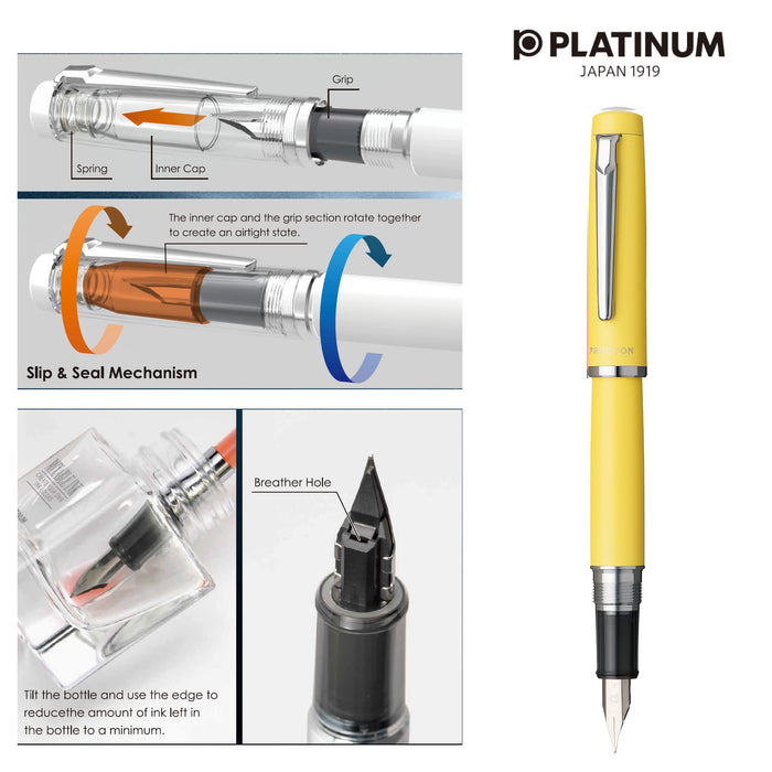 Platinum Procion #68 Fine Point Fountain Pen in Citron Yellow