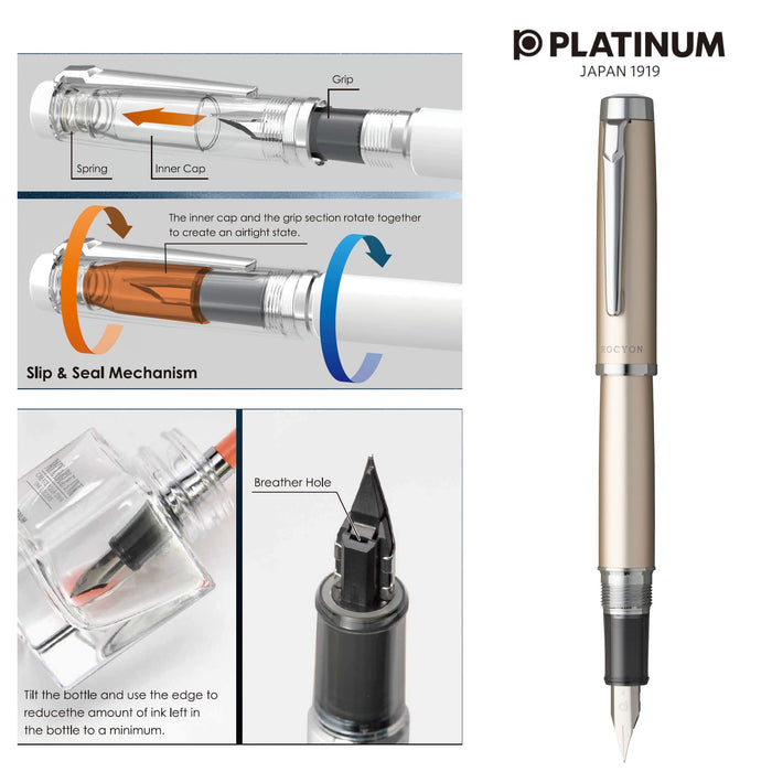 Platinum Fountain Pen Procion Luster Medium Point Champagne Gold Pns-8000#78-3