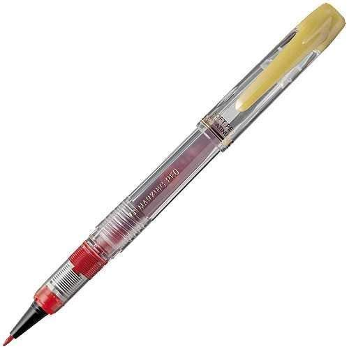 白金限量版紅色鋼筆，帶有軟刻痕和透明骨架軸