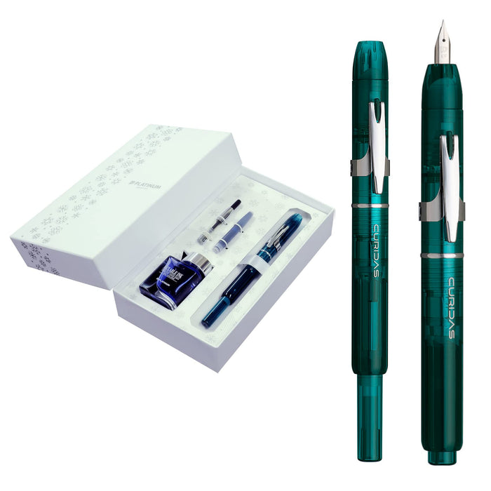 Platinum Fountain Pen Christmas Gift Set - Curidas Urban Green Fine Point Dual-Use Pkn-7000Setrd-43-F