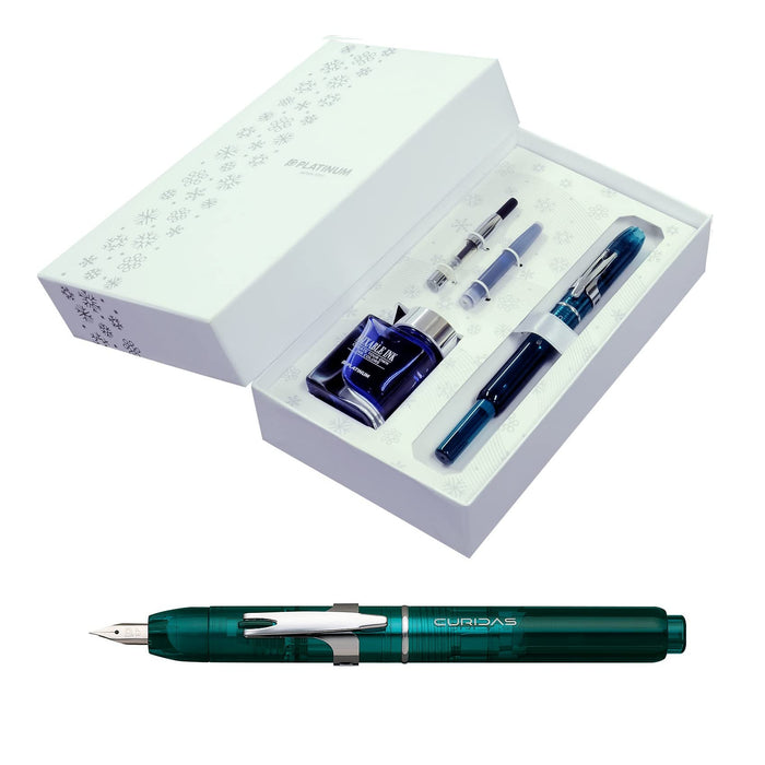 Platinum Fountain Pen Christmas Gift Set - Curidas Urban Green Fine Point Dual-Use Pkn-7000Setrd-43-F