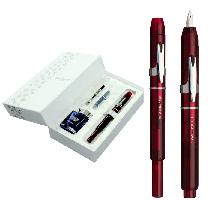 Platinum Fountain Pen Curidas Christmas Limited Edition Grand Red Medium Point Dual-Use Knock-Type PKN-7000Setrd-77-M