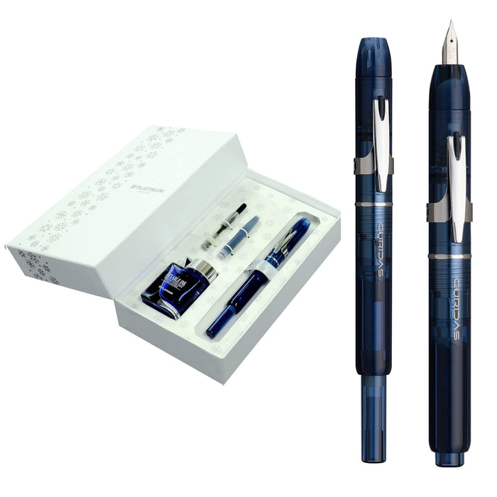 Platinum Fountain Pen Curidas Christmas Limited Edition Abyss Blue Fine Point Dual Use Red and White Case