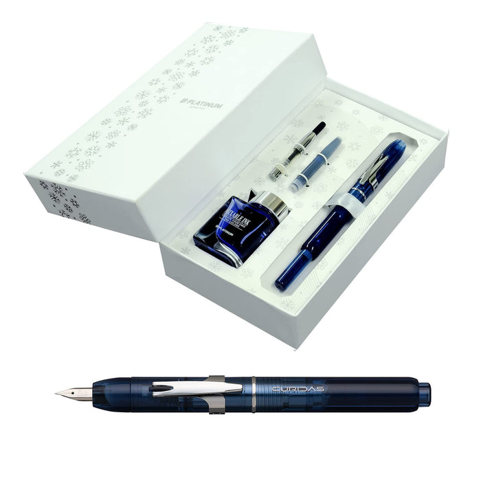 Platinum Fountain Pen Curidas Christmas Limited Edition Abyss Blue Fine Point Dual Use Red and White Case