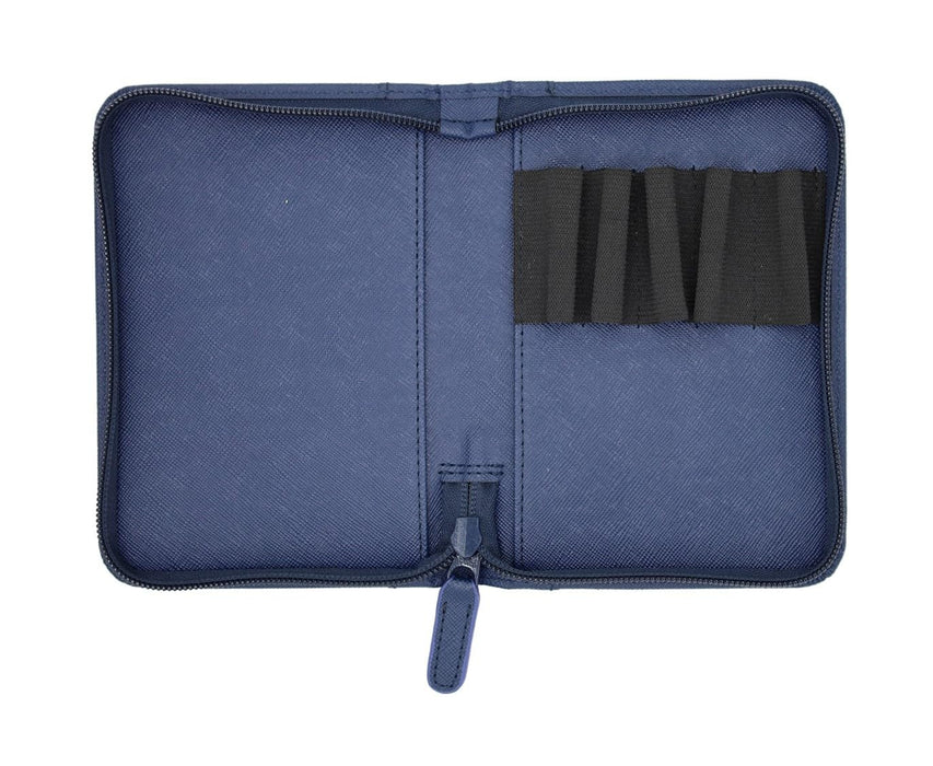 Sailor Fountain Pen Collection Case Genuine Leather Side Zipper Dark Blue Holds 5 Pens