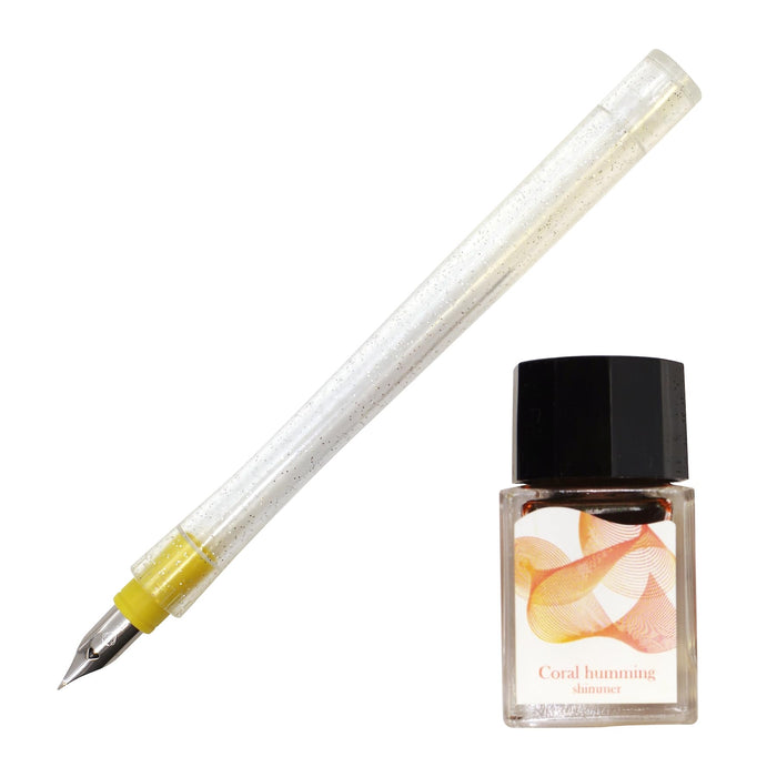 Sailor Fountain Pen Set with Dip Ink 10ml and Hocoro Brush Character - Coral Humming Shimmer 10-0250-701